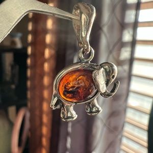 Sterling silver Baltic Amber elephant pendant 925 silver